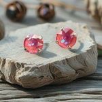 Handcrafted earrings with Swarovski crystal with pink crystals and silver Photo 0