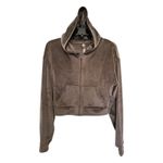 SKIMS Size S Velour Zip Up Hoodie Cropped Amethyst Brown Super Soft Photo 1