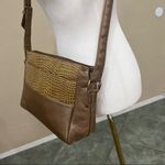 Vtg SAS Metallic Bronze Brown LEATHER CROSSBODY Handbag w/ Croc Trim Casual EUC Photo 1