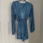 Princess Polly  Blue Sequin Long Sleeve Dress Photo 2