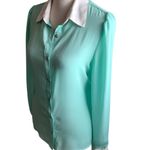 Forever 21  Mint & White Button Down Long Sleeve Collared Top Size S Photo 3