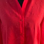 Anne Klein  Vibrant Red sequin Button-Down Shirt Photo 6