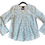 Willi Smith  100% linen blue paisley long sleeve blouse large Photo 0