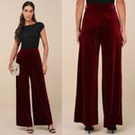 Lulus  Chic Splendor Wine Red Velvet Pleated High-Rise Wide-Leg Pants Size 12 Photo 2