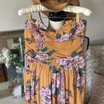 Band of Gypsies Band of Gypsy’s mustard yellow pink floral boho strapless wide leg jumpsuit M Photo 8