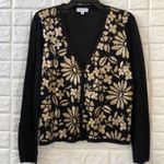 Joseph A . Black Lightweight cardigan with ivory sequin floral design women’s L Photo 1