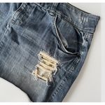 Elle Y2K Size 14 Medium Wash Distressed Micro Mini Denim Jean Skirt Sparkle Photo 1