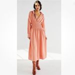 Free People  Monika‎ Peach Shirt Midi Drop Waist Dress Size Small Photo 1