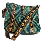 Myra sunflower leather tooled crossbody purse Forest Mist boho Western purse Gold Photo 0