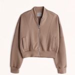 Abercrombie YPB bomber jacket scuba zip up taupe workout active airessentials Brown Size L Photo 10