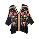 Rose + Olive Kimono Top Womens M Black Floral Dolman Relaxed Artisan Boho Chic Size M Photo 4