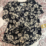 Veronica M  Navy and Cream Floral Top Photo 0