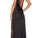 Solace London  rosario maxi dress in black v-neck plunge front side slit US 2 Photo 0
