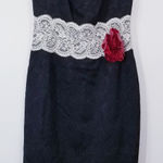 Sara Campbell Black Shimmer Jacquard Sheath Dress w/ White Lace Waistband Size 6 Photo 0