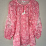 Charter Club NEW  Linen Pink Top Butterfly Crochet Cutout Summer Vacation Tassels Photo 0