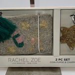 Rachel Zoe 2 Piece Coin Purse & Charm Set Beaded Star Champagne Bottle Green Photo 0