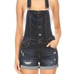 EnJean Dark Wash Blue Denim Distressed Shortalls Women's Size Small Photo 0