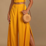 Lulus Out Tonight Mustard Yellow Two-Piece Jumpsuit Set Size Medium Photo 0