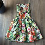 Oscar de la Renta  Green floral Taffeta Scoop Neck Dress Photo 1