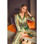 Averie Uma Green Yellow Striped Gorilla Graphic Two Piece Satin Pajama Set Sz L Size L Photo 5