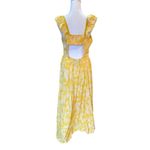 Angie Midi Dress Cap Sleeve Tiered Skirt Yellow Floral Open Back Womens Large Photo 5