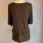 Dark brown crocheted lace bib front elbow puff sleeve top Size L Photo 1