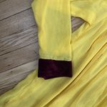 Yellow Chiffon Indian Anarkali Dress Red Velvet Trim Beaded M Size M Photo 3