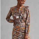 Anthropologie Bohemian Western Ruffle Lace Up Paisley Long Sleeve Dress Size 8 Photo 13