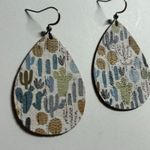 Handmade Cork on Genuine Leather Cactus Southwest Teardrop Earrings 2" New Photo 1