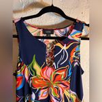 MSK Navy Floral Maxi Dress M tropical floral resort wear gold accents maximalist Orange Size M Photo 2