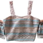 Foxiedox  Pastel Pink & Blue Lace Cold Shoulder Crop Top NEW Photo 1