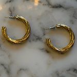 Pretty Little Thing NWT Real Gold Plated Twisted Classic Hoop Push Back Earrings Photo 6