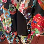 Floryday Silky Square Neckline Short Sleeve Floral Black Midi Dress Size XL Blue Photo 5