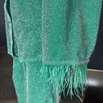 Women’s Sparkling Green Long Sleeve Feather Trim Pant Suit Set Size S **READ Photo 6