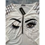 NWT! Noracora Gray White Wink Beauty Long Sleeve Zip Neck Top Medium Gray Photo 2