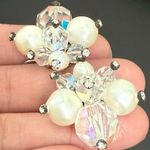 Vintage LAGUNA AB Crystals Aurora Borealis Faux Pearl Cluster Beads Earrings 14g White Photo 10