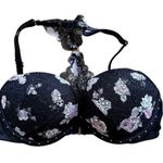 PINK - Victoria's Secret Pink Victoria Secret Date Push Up Bra Lace Racerback Underwired Floral Black 32C Photo 2