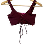Maaji  Reversible Burgundy Animal Print Lace‎ Up Swim Top Size Medium Photo 0
