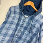 American Eagle Womens Cropped Flannel Button Down Sz XL Hooded Distressed Photo 4