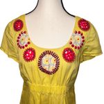 Boden Sunny Yellow Linen Beaded Jeweled Short Sleeve Tunic Top Ruched Size 6 Photo 2
