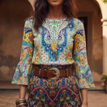 Etro Paisley Multicolor Silk Blouse Size 42/Medium NWOT Green Photo 1