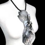 “Dainty Dapper” black silvery Patterned necktie necklace with Spider Brooch Silver Photo 2