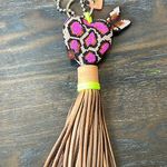 Consuela  Pink and Brown Leopard print Heart Tassel Keychain Photo 1