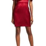 Aidan Mattox NWT  Dark Red Satin Puff Sleeve Off The Shoulder Dress 12 Photo 0