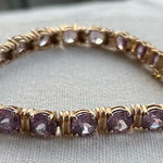 Vintage Designer 925 Sterling Silver Gold Tone Purple Sapphire Tennis Bracelet Photo 0