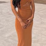 ZARA  dress maxi wrap cut out draped Tan  fitted evening party wedding Dress Photo 0