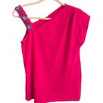 Soft Surroundings Asymmetric Sleeve Embroidered Blouse | Hot Pink | Small Photo 1