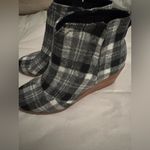 Toms NWT Black and Gray Plaid Wedge Booties Photo 6