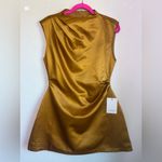 NWT Odd Muse Bronze Satin The Ultimate Muse Straight Neck Ruched Mini Dress L Gold Size L Photo 2