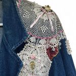 Customized Vintage Denim Jacket with Lace and Floral Embellishments Blue Size M Photo 5